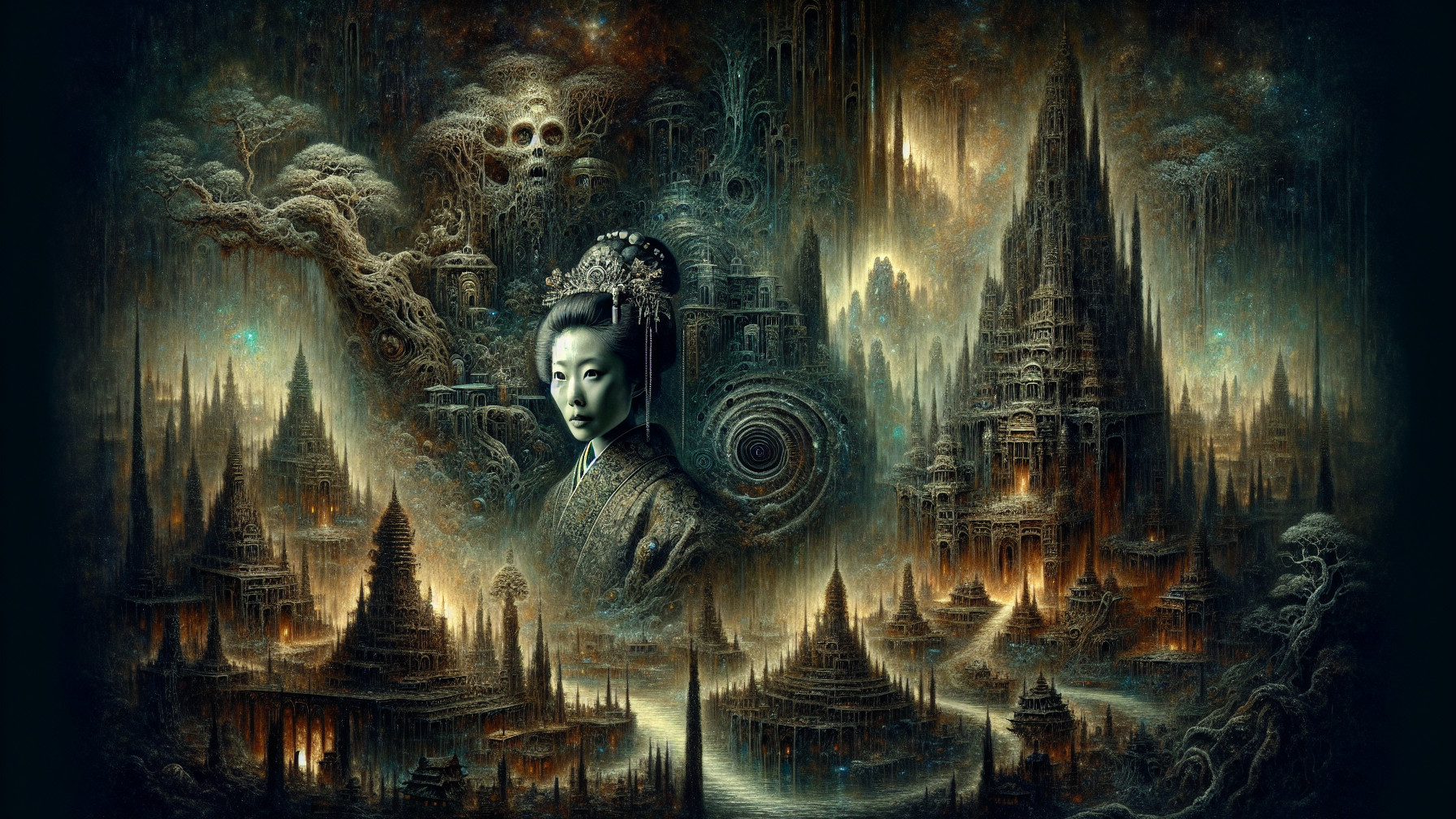 Surreal and Mystical Landscape with Ethereal Figure