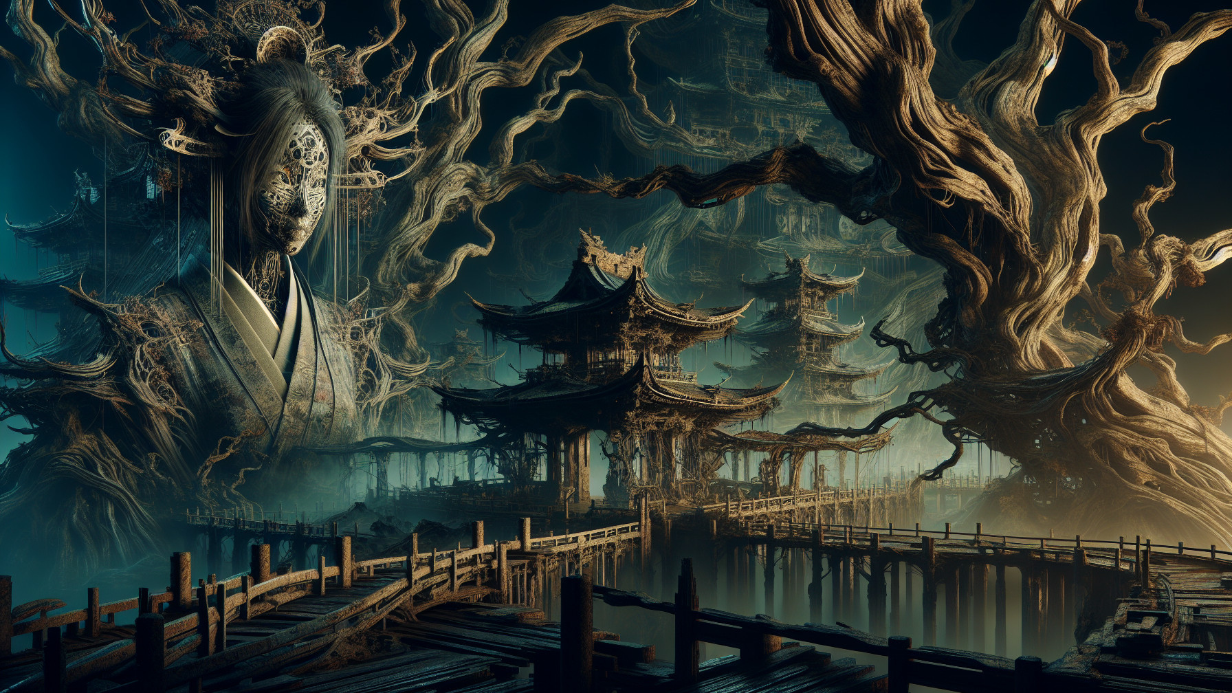 Fantastical Landscape with Tree of Life and Temples