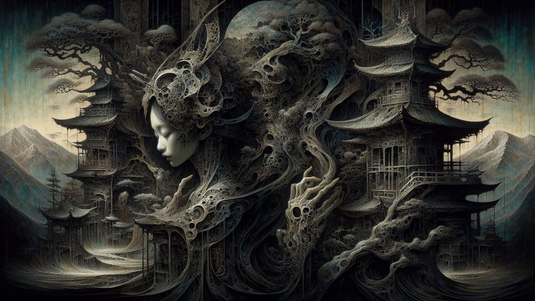 Surreal Scene of Nature and Supernatural Elements