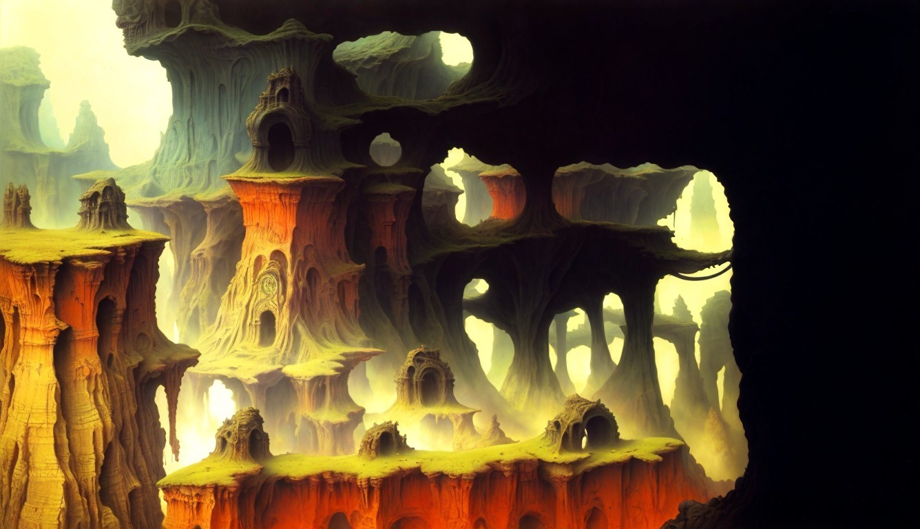 Surreal Otherworldly Landscape with Rock Formations
