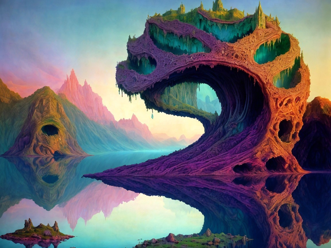 Surreal Landscape with Colossal Vibrant Tree