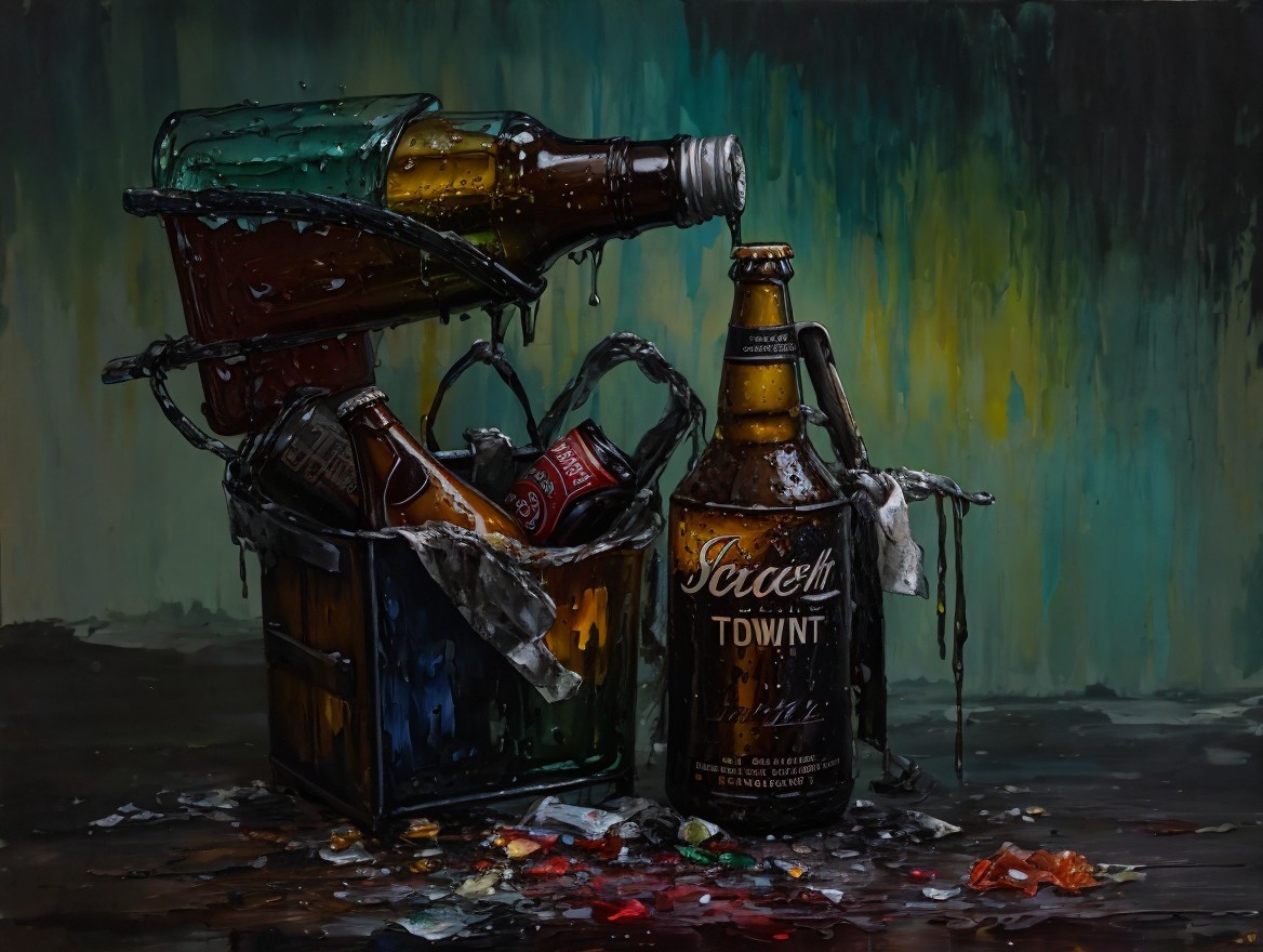 Glass Bottles in Rustic Basket with Vibrant Background