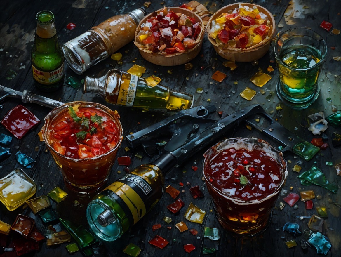 Colorful Cocktails and Drinks on Dark Wooden Surface