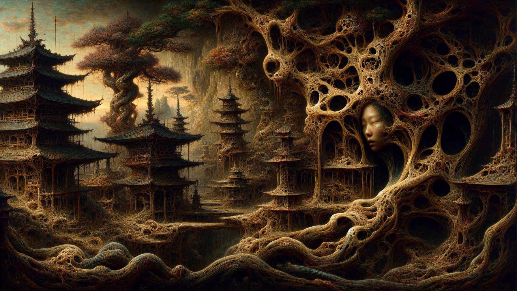 Intricate Fantasy Landscape of a Mystical Japanese Forest