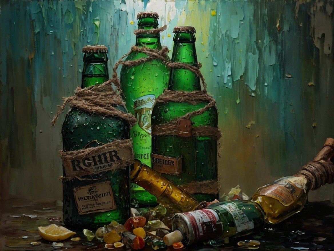 Green Glass Bottles with Citrus and Colorful Candies