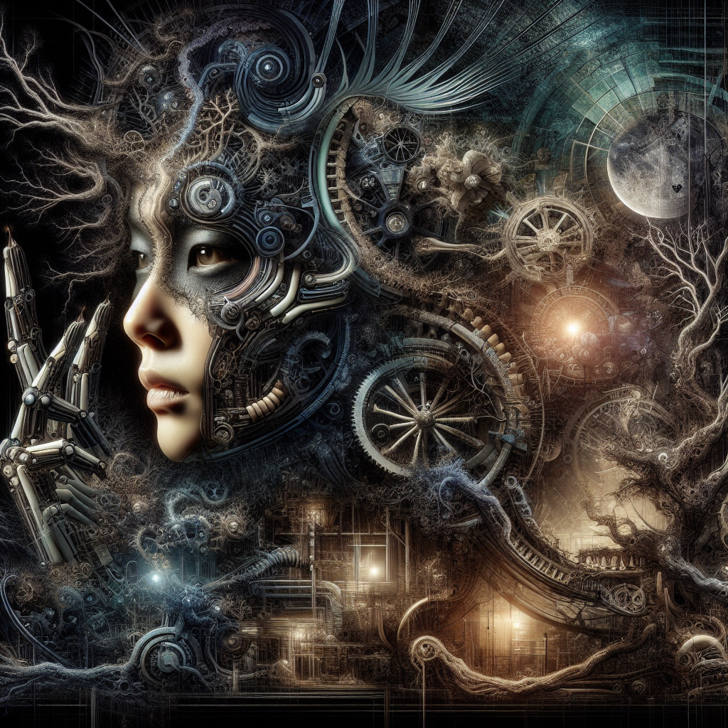 Futuristic Surreal Portrait Blending Human and Machine