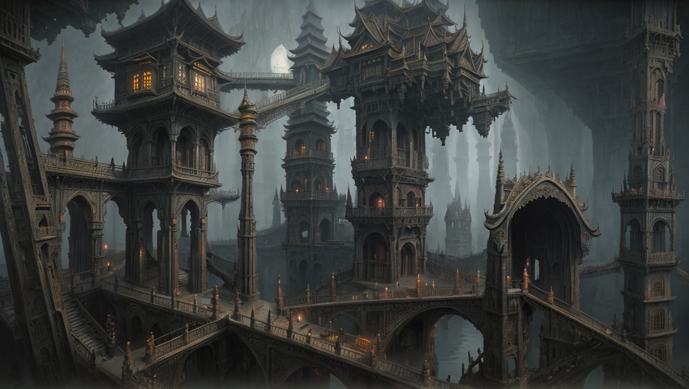 Fantastical Architectural Landscape with Towering Structures