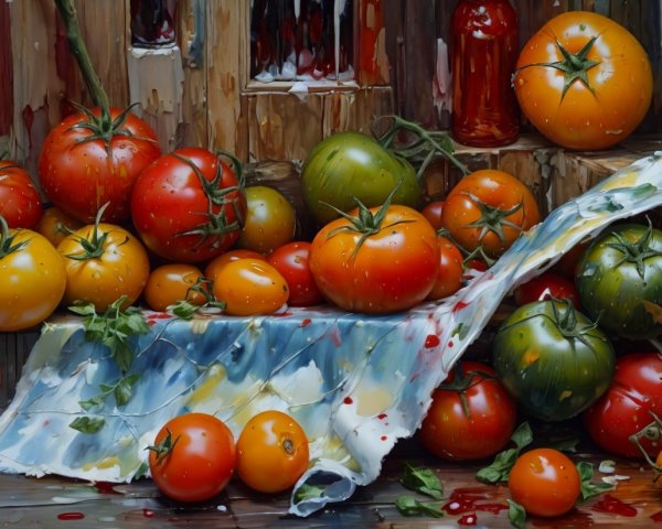 Vibrant Still Life of Ripe Tomatoes on Wooden Surface