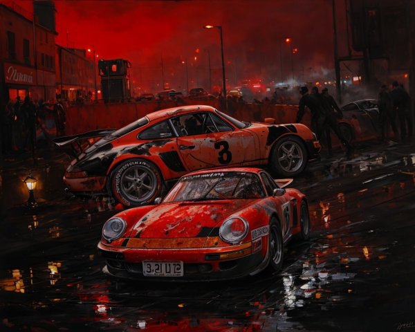 Porsche 911 Sports Cars in Urban Red Backdrop