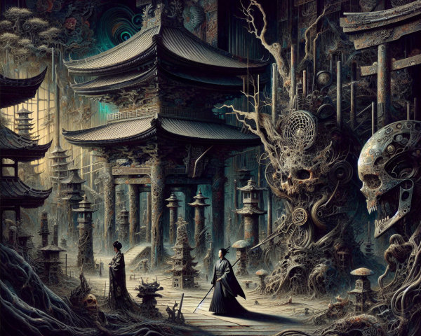 Lone Figure by Ancient Tree in Mystical Setting