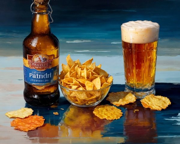 Pale Beer and Colorful Chips on Artistic Background