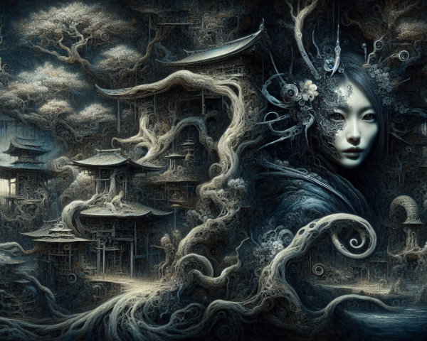 Ethereal Landscape with Nature and Architecture Elements