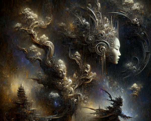Surreal Landscape with Ethereal Forms and Structures