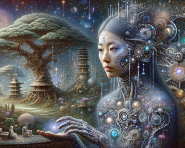 Ethereal Figure in a Fantastical Cosmic Landscape