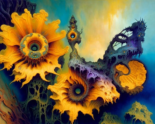Abstract Landscape with Surreal Flora and Colors