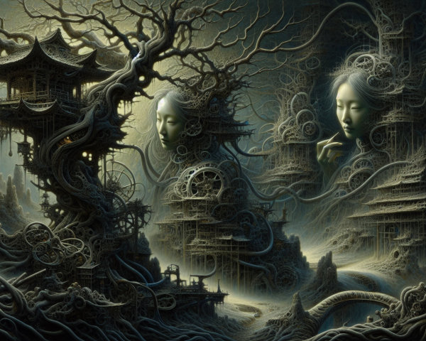 Digital Painting of Bio-Mechanical Fantasy Landscape