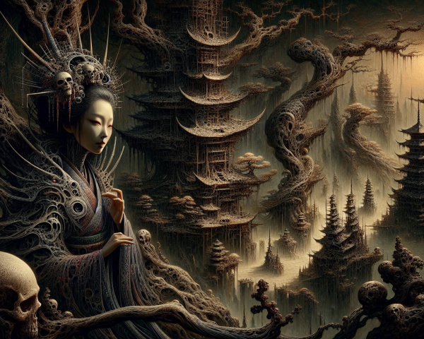 Serene Figure in a Fantastical, Eerie Landscape