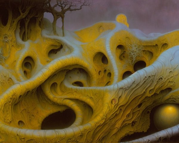 Surreal Landscape with Twisted Forms and Eerie Colors