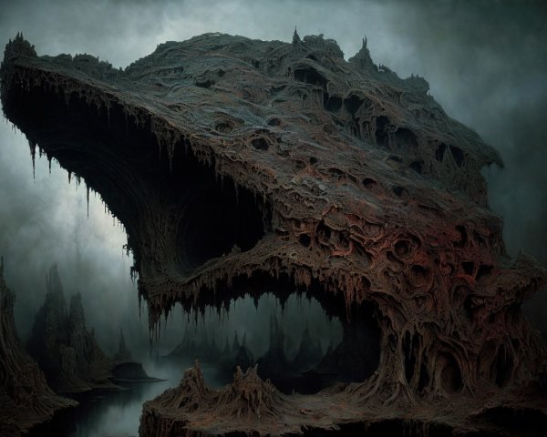 Surreal Landscape with Organic Cave-like Structure