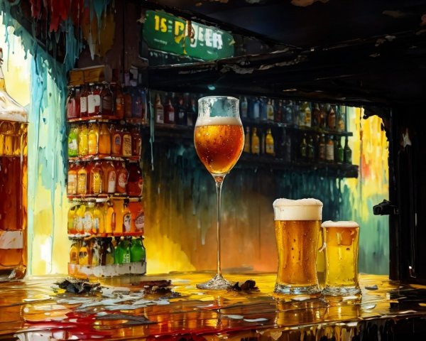 Vibrant Bar Scene with Beer and Abstract Background