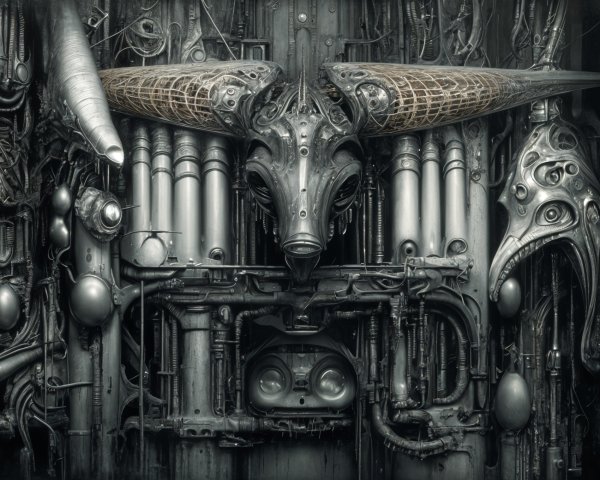 Industrial Scene with Mechanical and Organic Elements