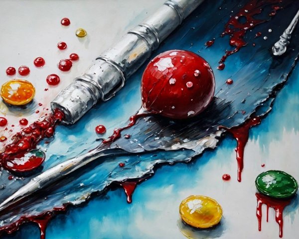 Abstract Composition with Metallic Object and Red Liquid