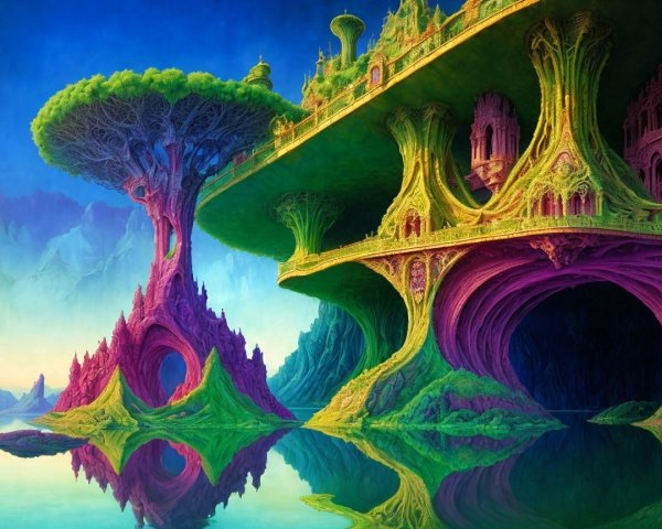 Surreal Landscape with Colorful Towering Structures