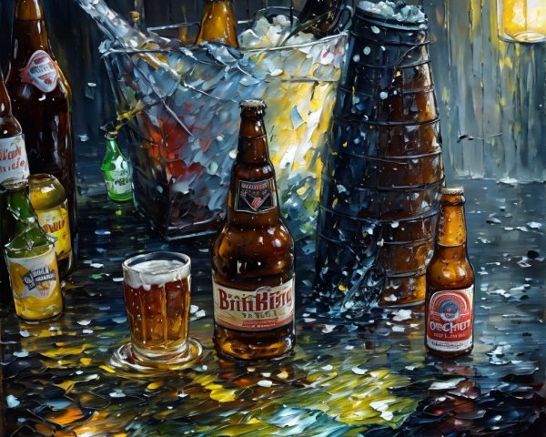 Vibrant Still Life of Beer Bottles and Glasses