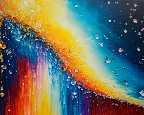 Vibrant Abstract Painting with Blue, Orange, Yellow Hues