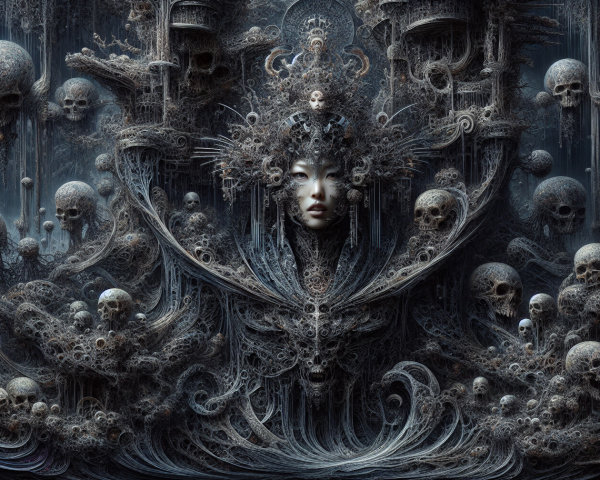 Dark Art Nouveau Digital Painting with Grotesque Elements