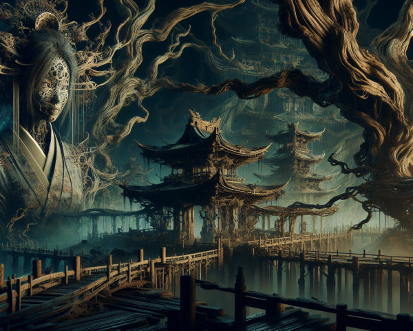 Fantastical Landscape with Tree of Life and Temples