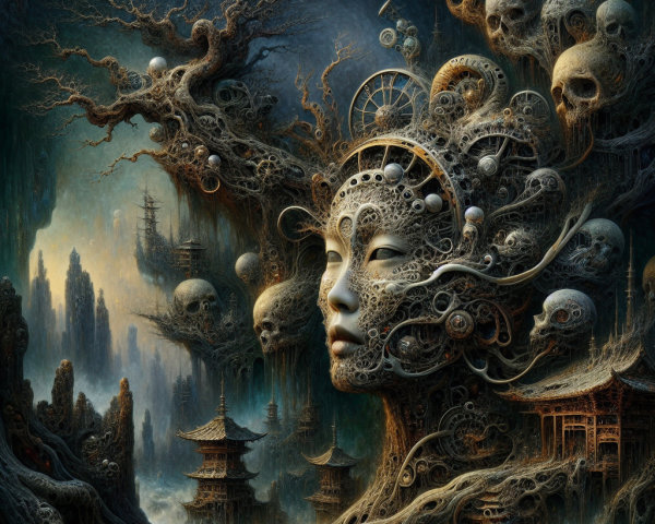 Surreal Landscape of Nature and Eerie Elements