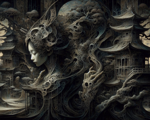 Surreal Scene of Nature and Supernatural Elements