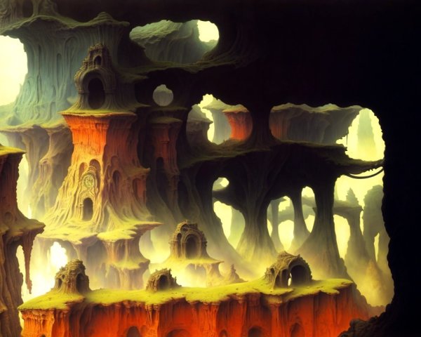 Surreal Otherworldly Landscape with Rock Formations