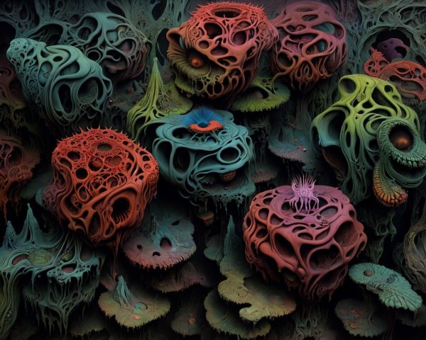 Abstract Organic Landscape with Vibrant Coral-Like Forms
