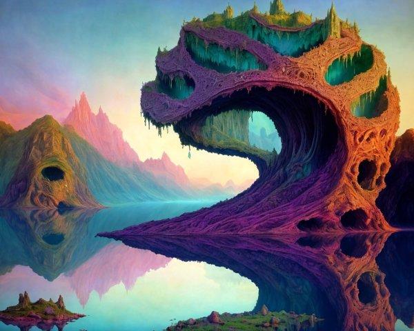 Surreal Landscape with Colossal Vibrant Tree