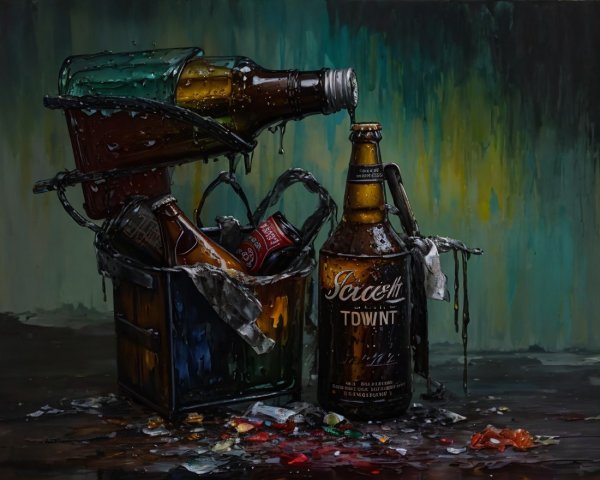 Glass Bottles in Rustic Basket with Vibrant Background