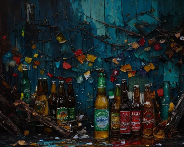 Colorful Beer Bottles in Vibrant Still Life Arrangement