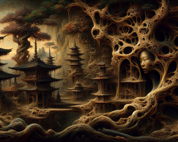 Intricate Fantasy Landscape of a Mystical Japanese Forest