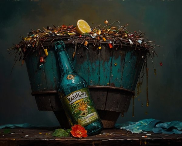 Vibrant Still Life with Vintage Beer Bottle and Basket