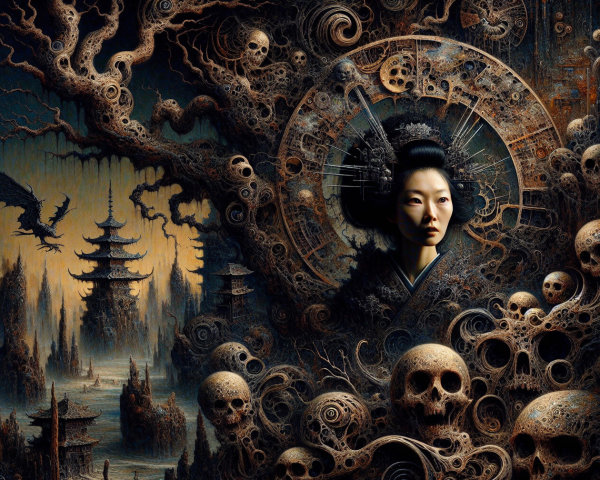 Surreal Dark Landscape with Intricate Haunting Designs