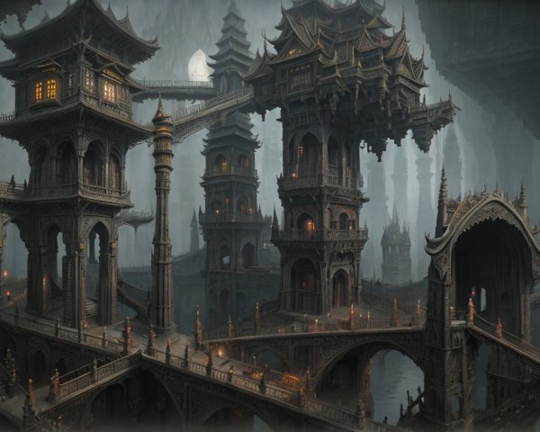 Fantastical Architectural Landscape with Towering Structures