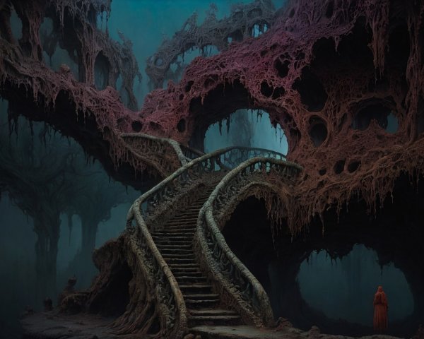Surreal Landscape with Twisted Forms and Staircases