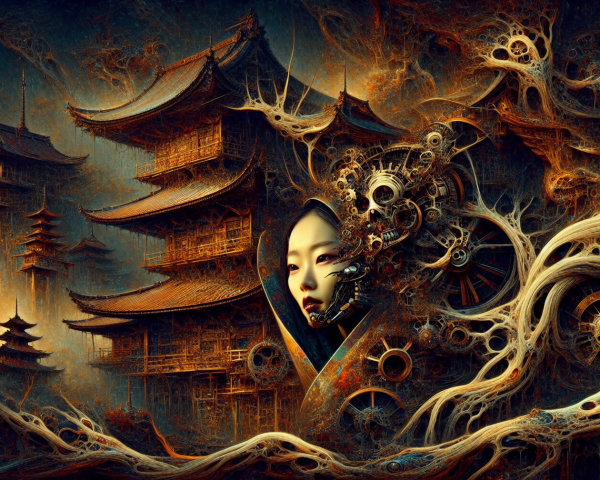 Futuristic Asian Landscape with Surreal Elements