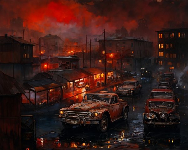 Moody Night Cityscape with Dark Skies and Reflections