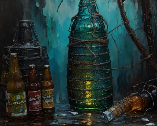 Still Life Arrangement of Bottles and Containers