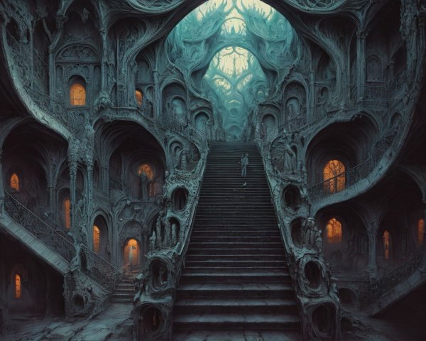 Surreal Staircase in a Fantastical Cavernous Structure