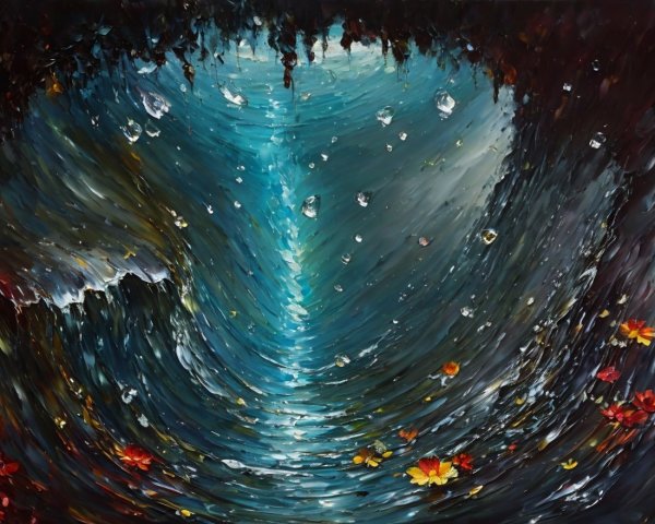 Swirling Vortex of Blues and Autumn Leaves