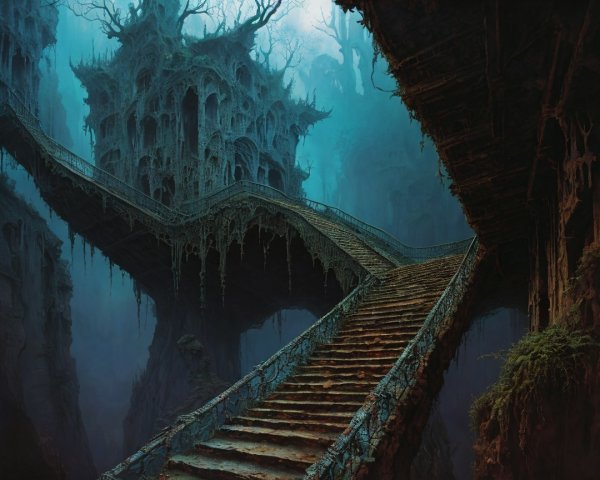 Enchanted Landscape with Staircase and Decaying Structure