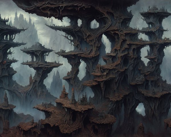 Surreal Landscape with Twisted Rock Formations